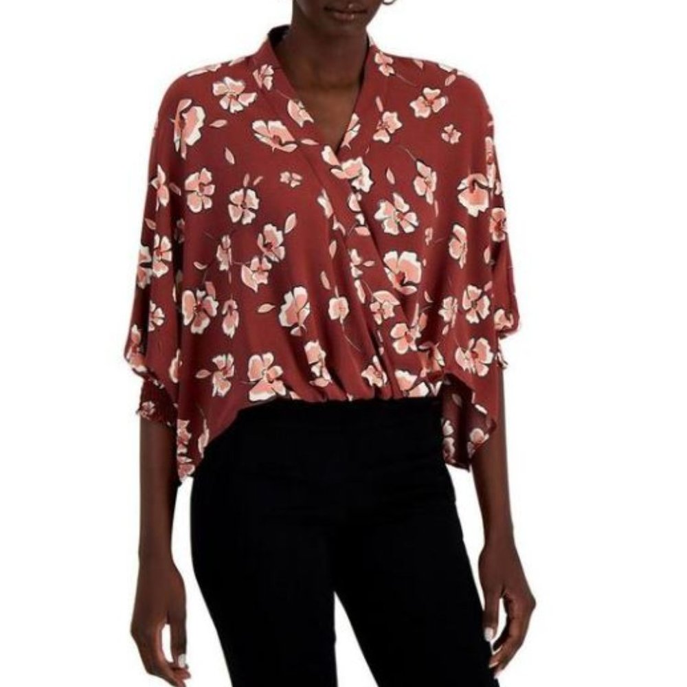 NWT Alfani Women's Pink Elastic Hem Surplice Top Blouse Shirt Petites XL‎